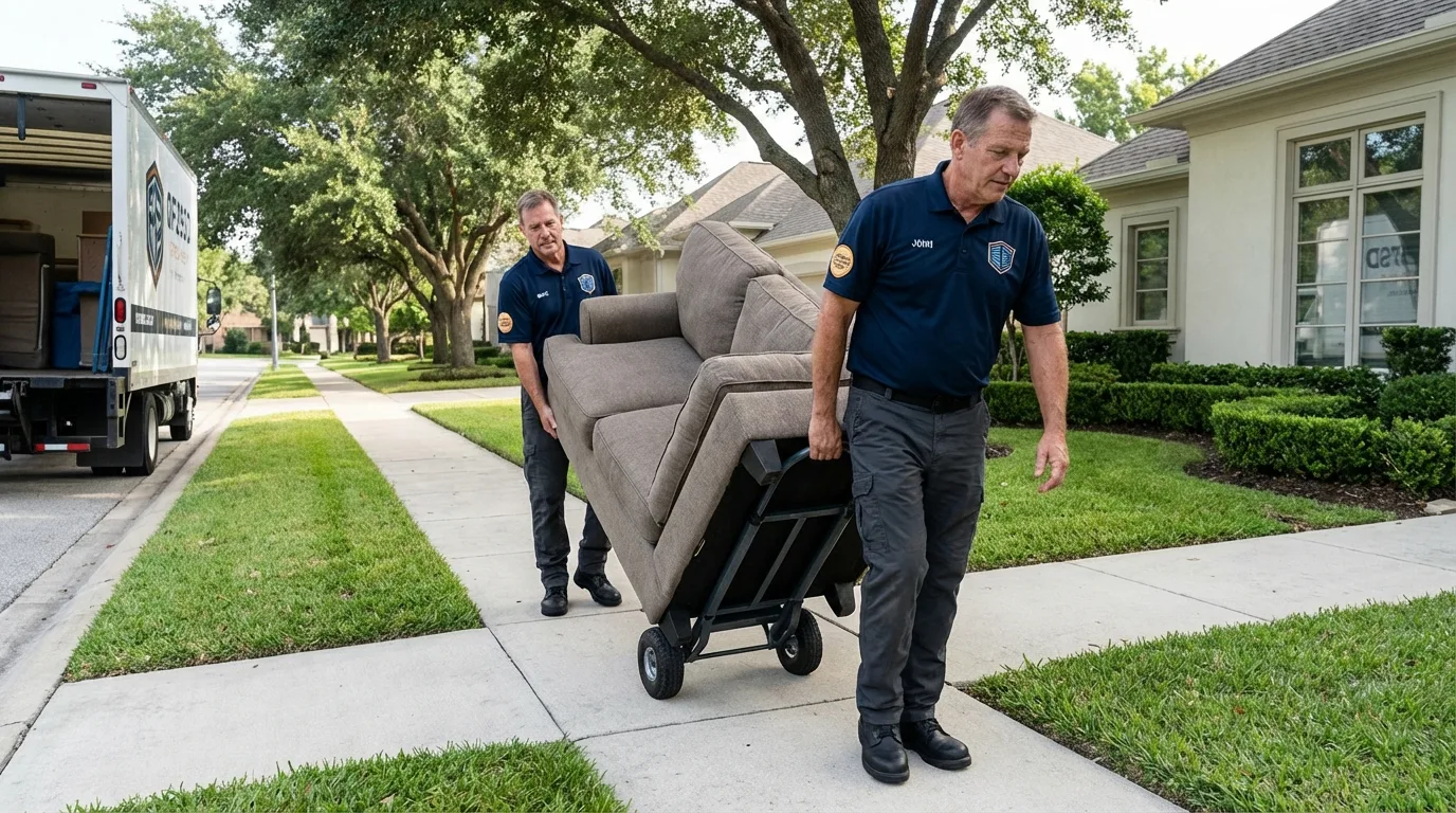Local residential moving crew loading furniture in Farmersville, TX