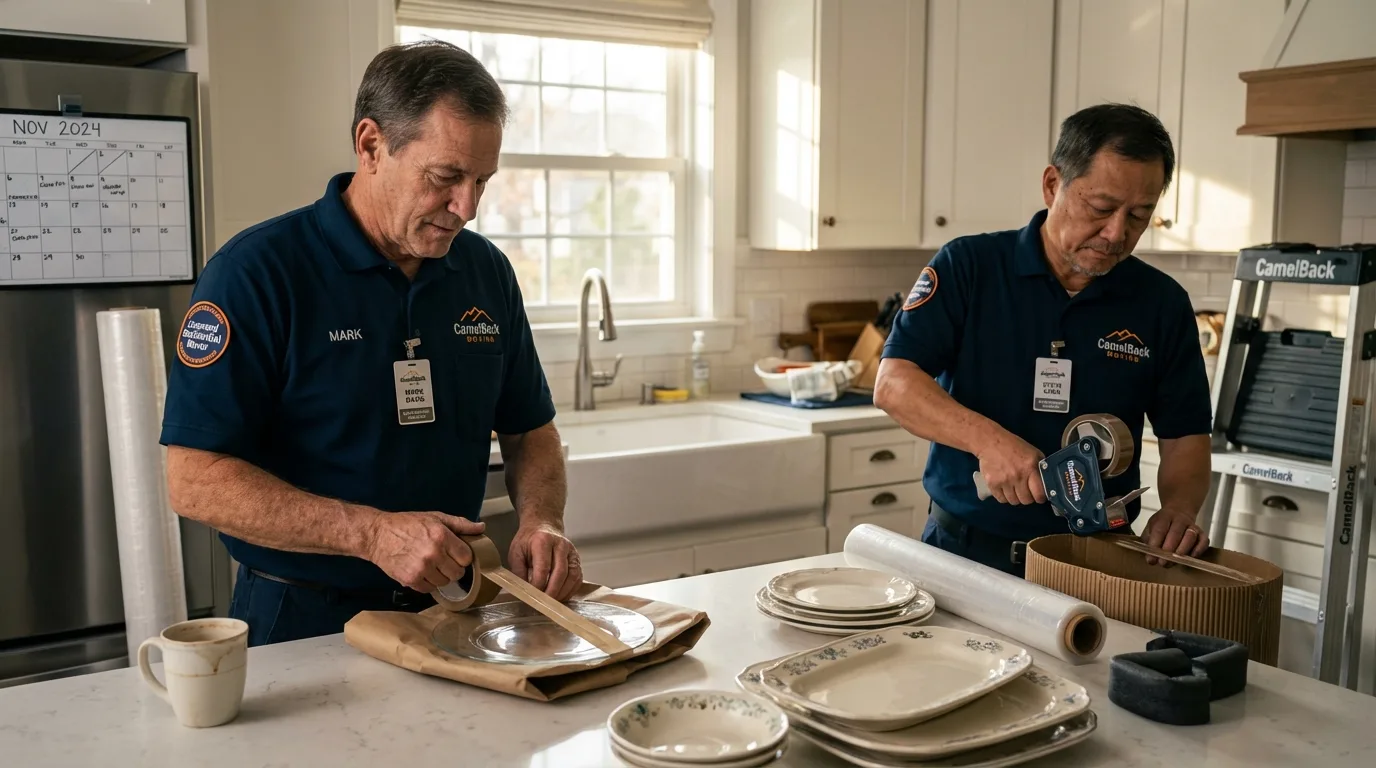 Professional crew packing kitchen dishware in Farmersville, TX